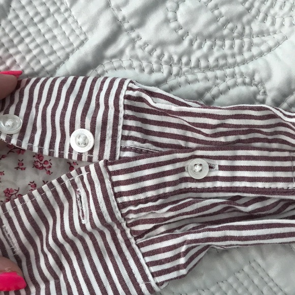 Purple & White stripped Long Sleeve Button up - Picture 5 of 6